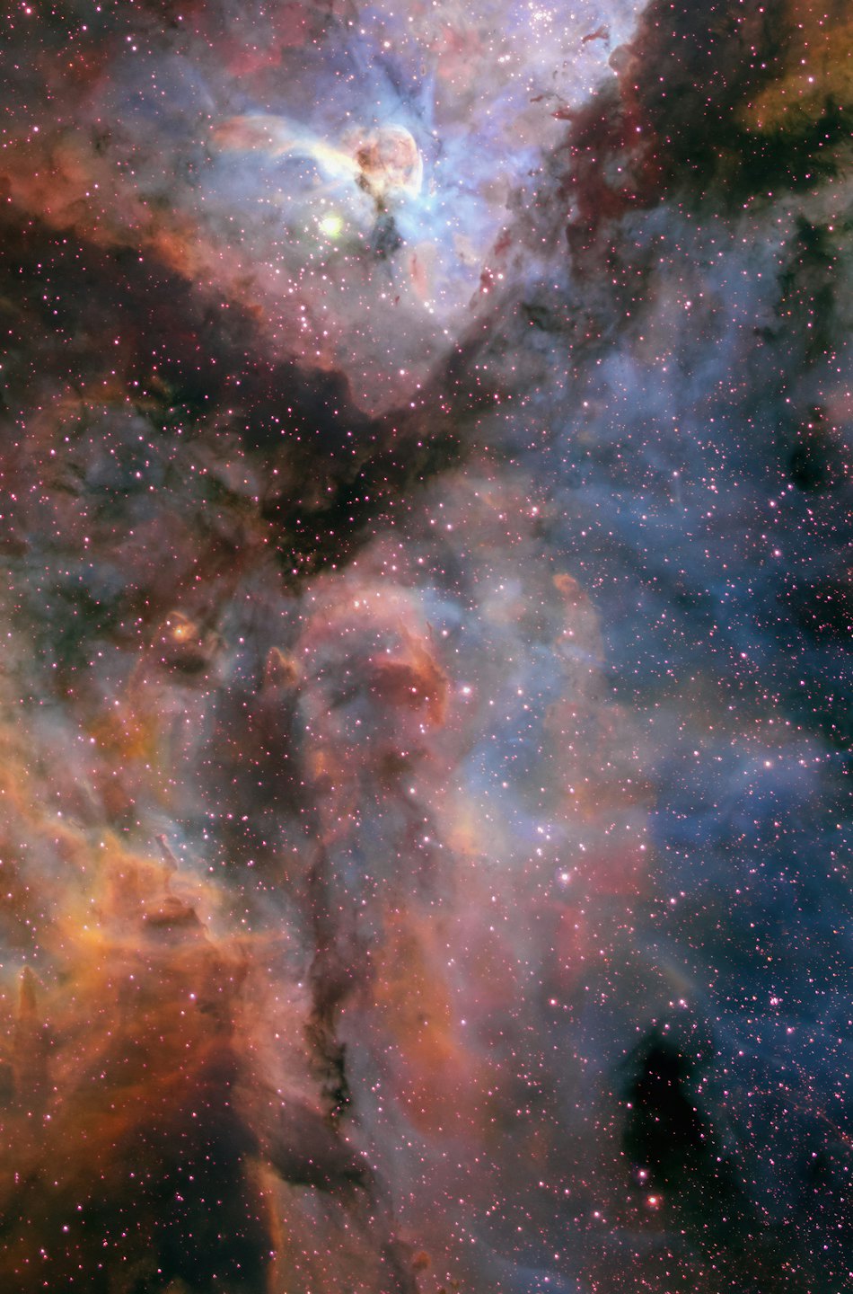 Colorful nebula with bright stars in deep space.